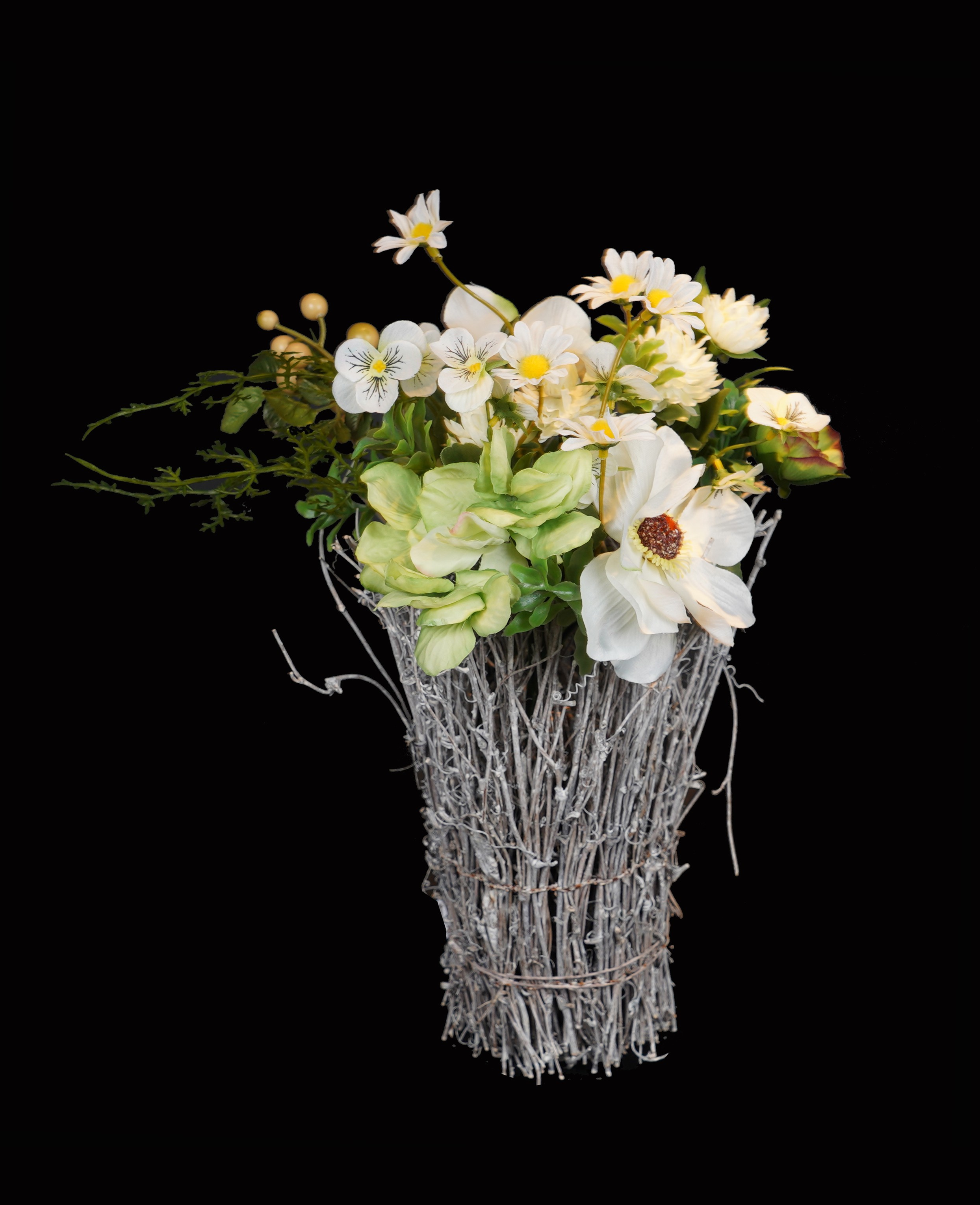 Bouquet Champetre Artificiel Avec Rotin 35 Cm